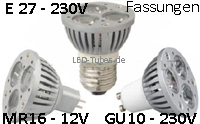 LED Energiespar Leuchtmittel Sockel MR16, GU10, E27
